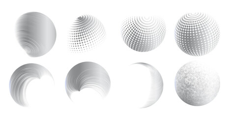 Contemporary set of halftone rounded 3d figures.