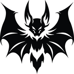 Bat silhouette isolated on white background, wings spread, pointy ears