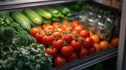 Fresh Organic Vegetables Displayed in a Refrigerated Shelf