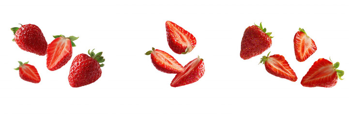 Fresh Strawberry Slices Set Isolated on Transparent Background PNG