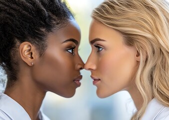 Fototapeta premium Two women facing each other close up