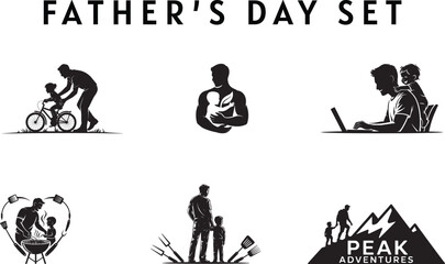 A comprehensive Father's Day vector set featuring various father-child bonding activities, perfect for celebrating paternal love, family moments, and adventure in diverse creative projects