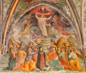  LODI, ITALY - MAY 21, 2025: The medieval fresco Ascension of the Lord in church Chiesa di San Francesco (1440 - ca 1460). © Renáta Sedmáková