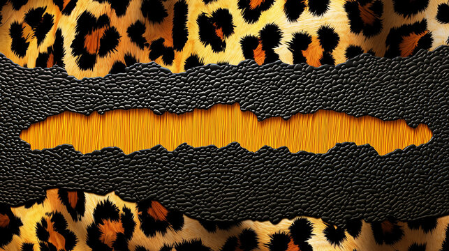 Abstract design with leopard print and textured black border  