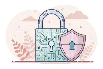 Zamek cyfrowy i tarcza z kłódką – symbol bezpieczeństwa danych, ochrony prywatności i cyberbezpieczeństwa