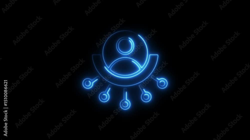 Poster animated glowing neon blue networking icon isolated on a black background representing connections a