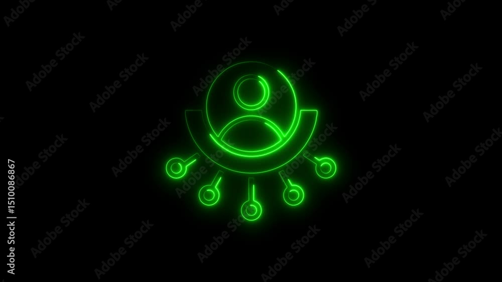 Aufkleber glowing green neon animation of user profile icon connected to network on a black background