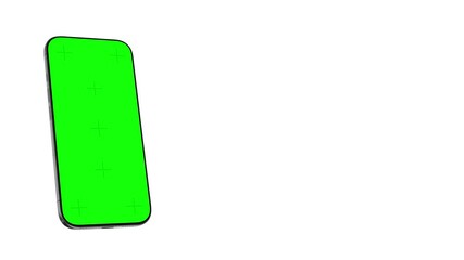 Smartphone with a green screen featuring dynamic animations from right to left and to the center — perfect for app presentations and video overlay effects. CGI render