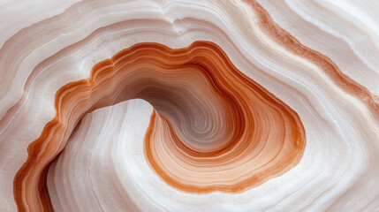 Close-up of colorful agate stone layers forming abstract organic pattern, showcasing natural texture, mineral structure and geological beauty in warm tones.