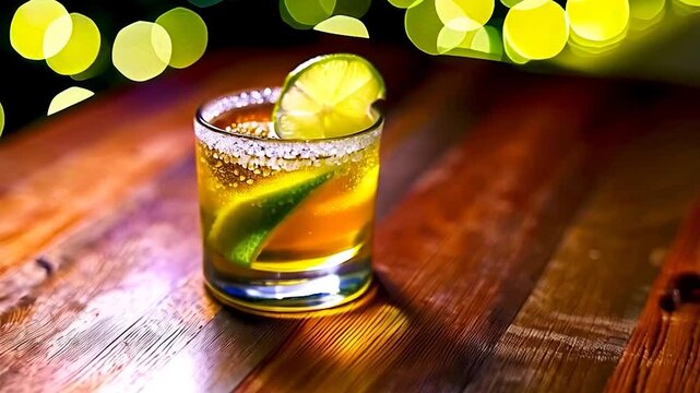 Alcoholic drink with lime, salted rim