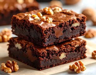 Stacked chocolate brownies with walnuts (1)
