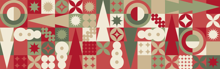 Geometric seamless pattern with winter blue patterns, Christmas trees in Scandinavian style. New Year's fashionable color pattern for textiles and wallpaper, gift design trend.