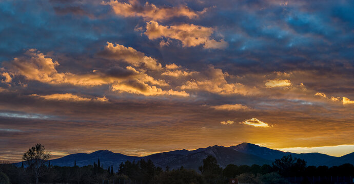 Magical sunset over Marathonas in Attica, Greece