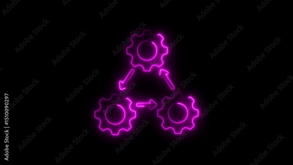 Aufkleber animated neon gear connections displaying process interactions in modern technological and business 