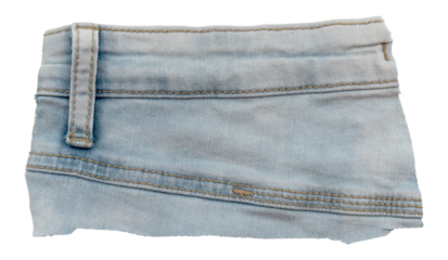 Piece of torn denim on a white background. Denim texture