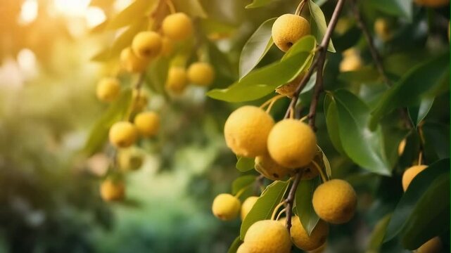 longan fruits in garden with sunlight on nature background