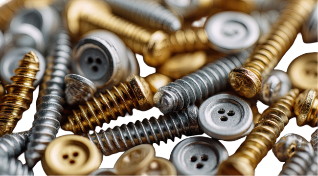 A Close-up of Assorted Screws and Buttons