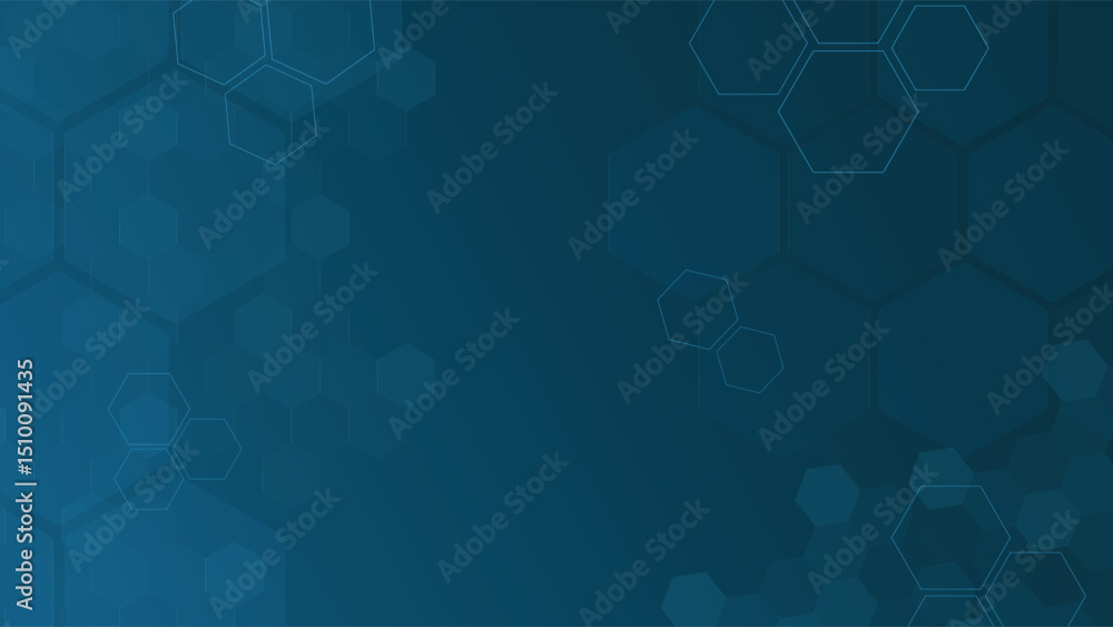 Poster this abstract background has hexagon shapes in blue gradient tones, creating a clean, technology ins