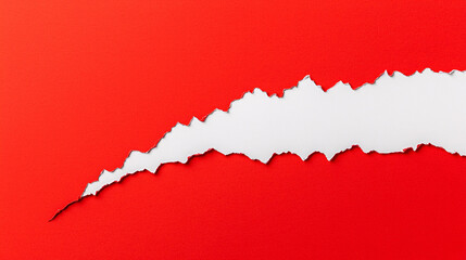 Peeling red paper revealing a white surface underneath.