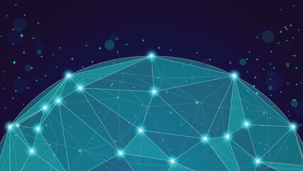 A futuristic globe with glowing points connected by lines floats against a dark space background, conveying global connectivity for creative, tech, science, or business projects.