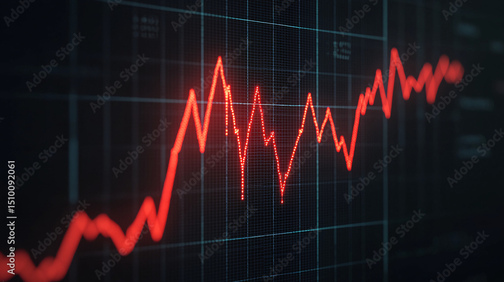 Aufkleber stock market data visualized with red graph lines on a dark background.