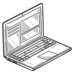 A sketch of an open laptop displaying content on its screen and keyboard.