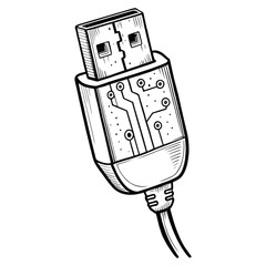 A detailed illustration of a USB cable showing internal circuitry and connectors.