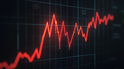 Fototapeta premium Stock market data visualized with red graph lines on a dark background.