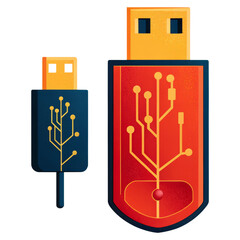 Two stylized USB flash drives with circuit patterns on their surfaces.