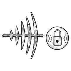 A sketched soundwave icon next to a padlock symbol.