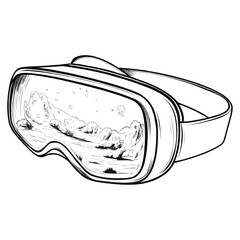 A virtual reality headset displaying a detailed outer space landscape with planets and mountains.
