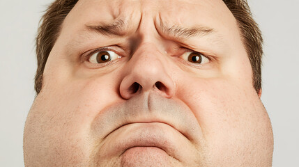 Man expressing concern. His eyebrows are furrowed, his eyes wide and mouth downturned, suggesting worry or bewilderment in a close-up shot.