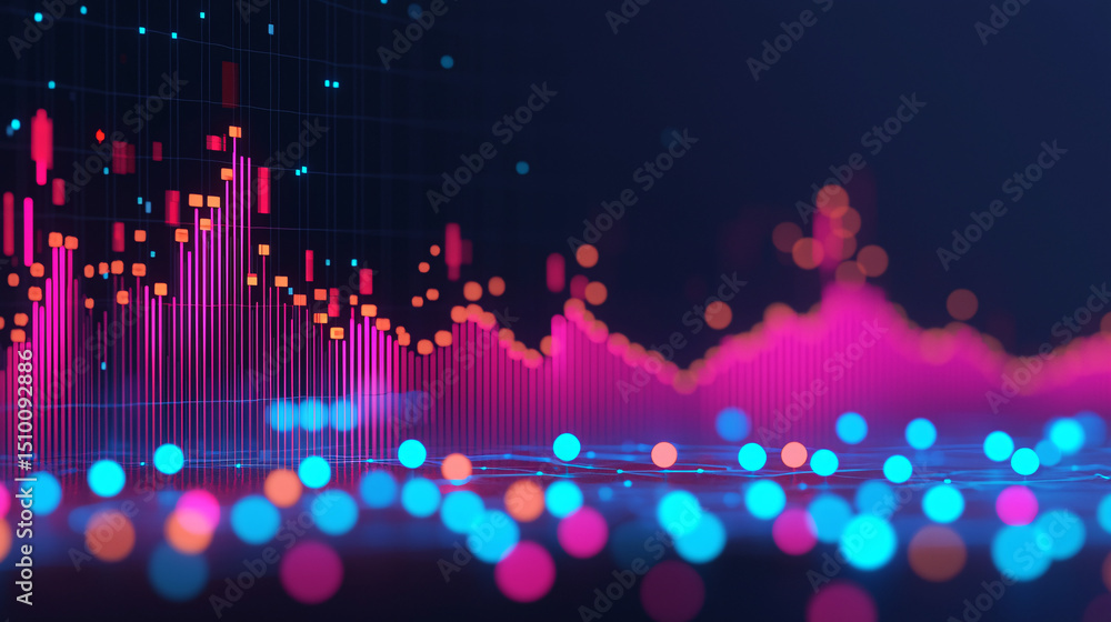 Poster abstract digital data visualization with vibrant colors.