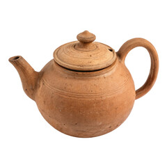 Clay teapot on a white background showcasing handcrafted design and earthy texture for home decor