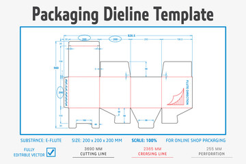 Packaging Dieline Template. 2D Technical Drawing File Eps Scale. Fully editable vector. Prepared for production