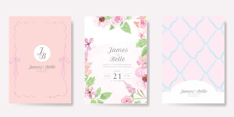 Elegant wedding invitation card background vector. Minimal hand drawn ribbon frame and floral frame template background. Design illustration for wedding, vip cover, poster, rsvp modern card.