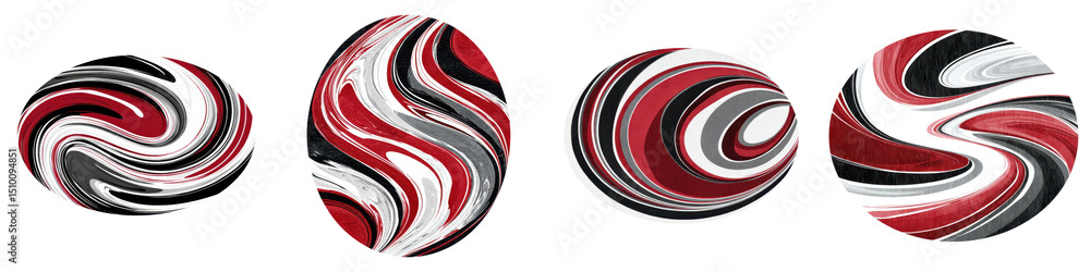 Poster stylish abstract swirls in black, red, and white tones, creating a dynamic composition ideal for mod