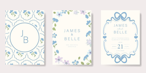 Elegant wedding invitation card background vector. Minimal hand drawn ribbon frame and floral frame template background. Design illustration for wedding, vip cover, poster, rsvp modern card.