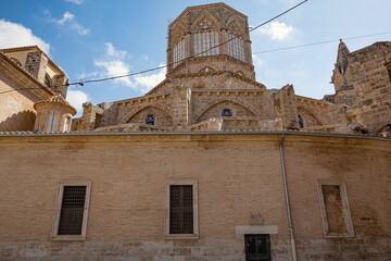 Side view of Valencia Cathedral in the historical center of Valencia Spain