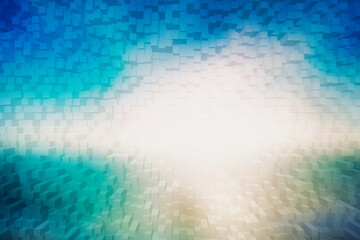 Blue and Teal Abstract 3D Cube Explosion with Radiant Light Burst