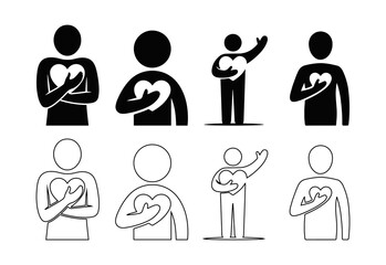 Heart in Hand Icon Set – Love, Care, Empathy and Support Symbol in Solid and Outline Style