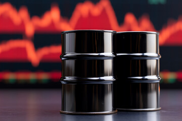 Oil Barrels with a stock chart background. Indicating potential market volatility or decline, emphasizing the importance of strategic investment decisions.