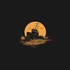 Stranded shipwreck design vector template illustration