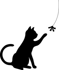 Cat Sit play a yarn toy Silhouette