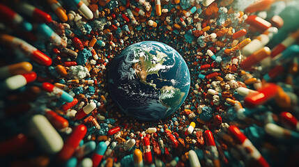 poster with earth surrounded by people saying no drugs