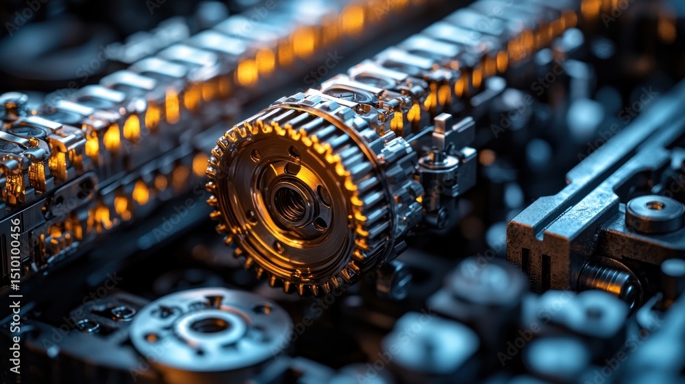 Poster close-up of intricate engine gears and components
