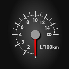 Illustration of a fuel consumption meter in liters per 100 kilometers