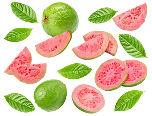 sliced guava isolated on white background. clipping path