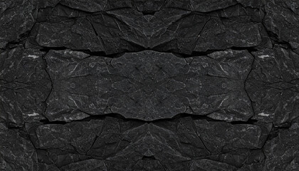 Fototapeta premium Black rock texture with dark weathered stone surface, showing natural cracks and rough details in macro view, creating intense and rugged background pattern