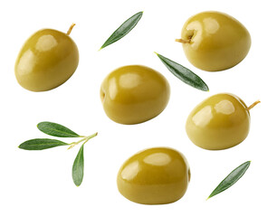 green olives isolated on white background. clipping path